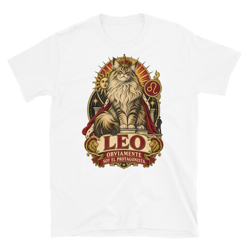 Camiseta gatos Leo en color blanco, vista plana