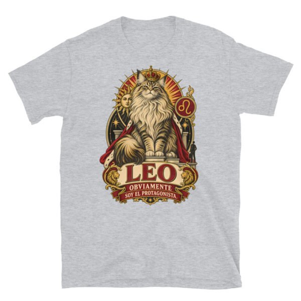 Camiseta gatos Leo en color gris deportivo, vista plana