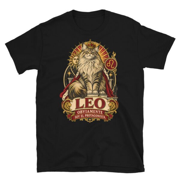 Camiseta gatos Leo en color negro, vista plana