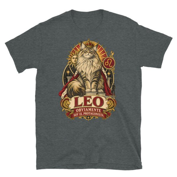 Camiseta gatos Leo en color oscuro jaspeado, vista plana