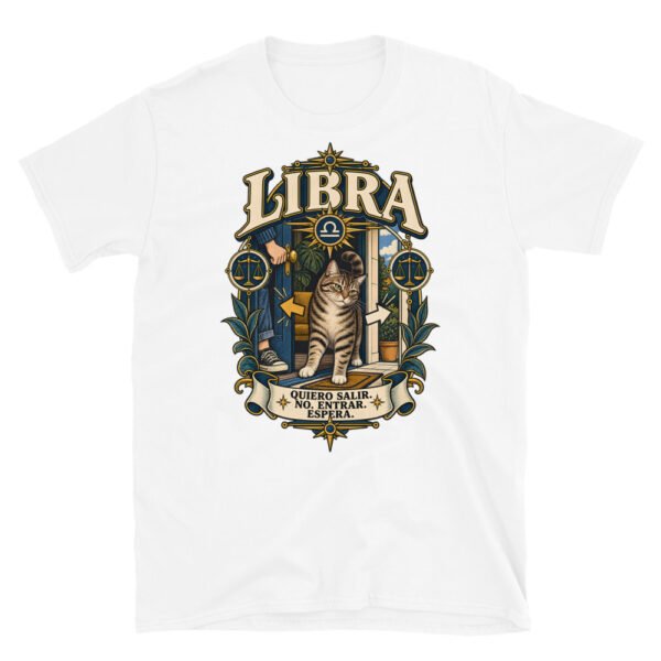 Camiseta gatos Libra en color blanco, vista plana