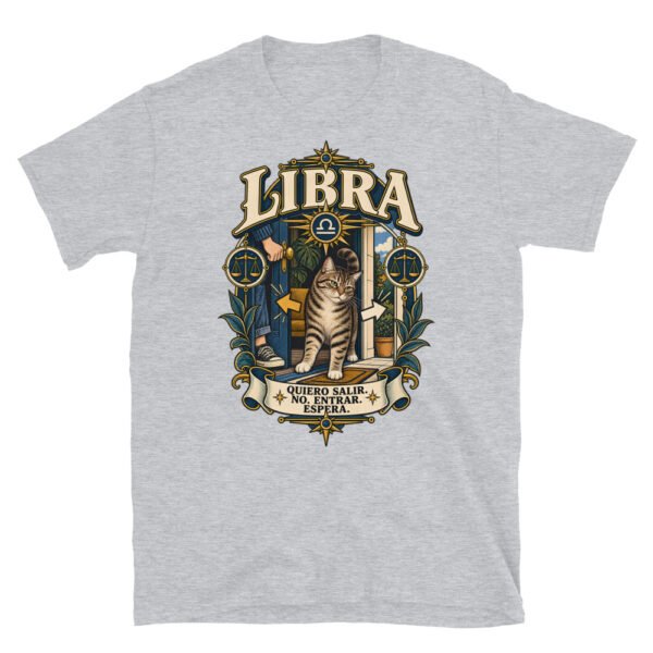 Camiseta gatos Libra en color gris deportivo, vista plana