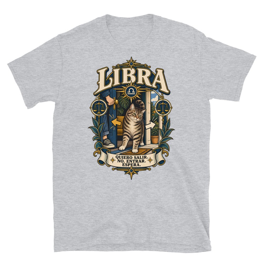 Camiseta gatos Libra en color gris deportivo, vista plana