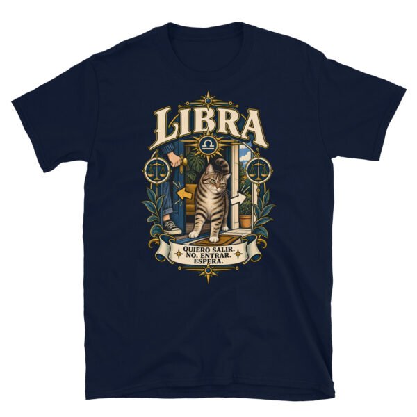Camiseta gatos Libra en color marino, vista plana