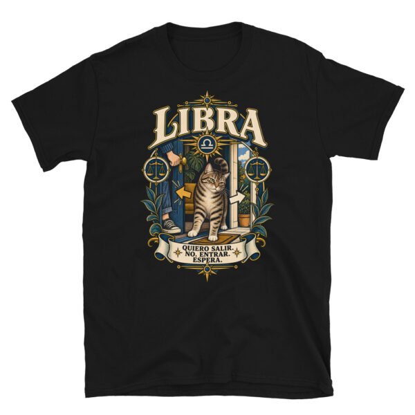 Camiseta gatos Libra en color negro, vista plana