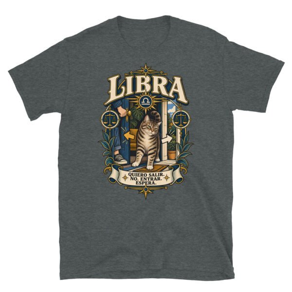 Camiseta gatos Libra en color oscuro jaspeado, vista plana
