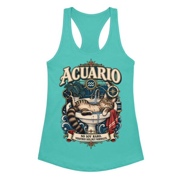 Camiseta de gatos para mujer Acuario en color azul tahití, vista plana