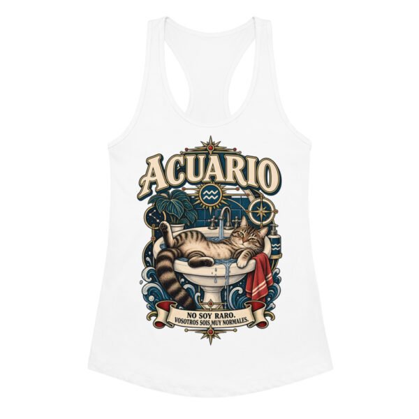 Camiseta de gatos para mujer Acuario en color blanco, vista plana