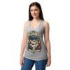 Camiseta de gatos para mujer Acuario en color gris jaspeado, sobre modelo