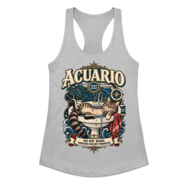 Camiseta de gatos para mujer Acuario en color gris jaspeado, vista plana