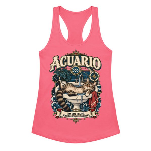 Camiseta de gatos para mujer Acuario en color rosa eléctrico, vista plana