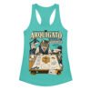 Camiseta de gatos para mujer Arquigato en color azul tahití, vista plana