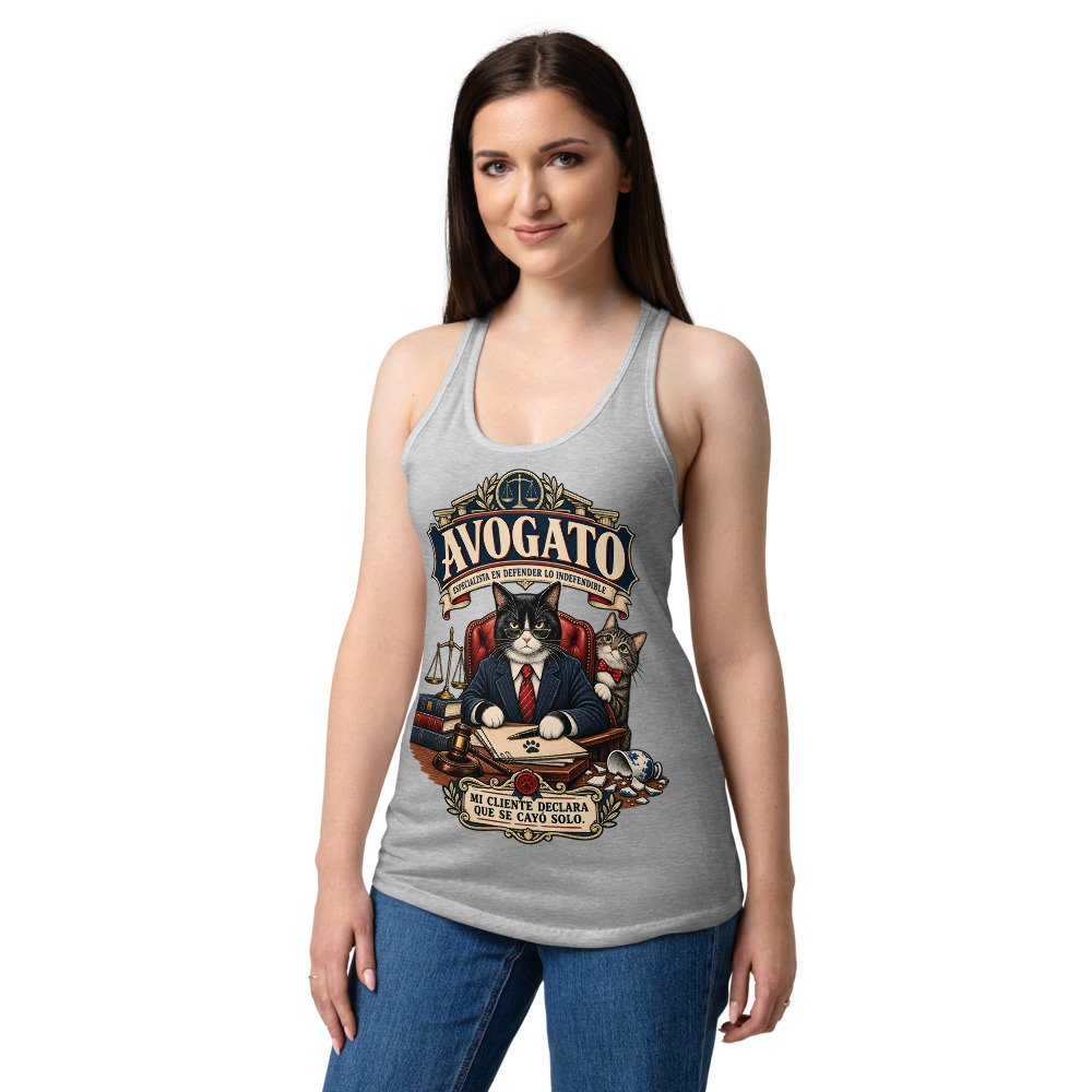 Camiseta de gatos para mujer Avogato en color gris jaspeado, sobre modelo