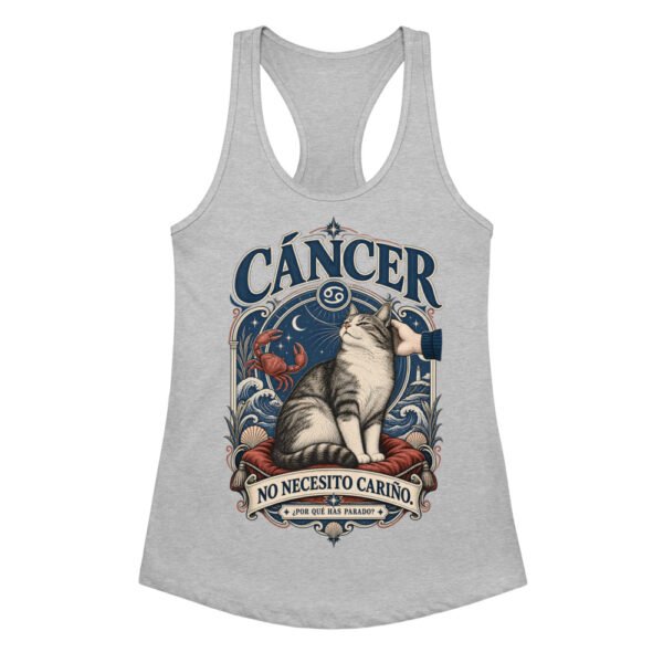 Camiseta de gatos para mujer Cáncer en color gris jaspeado, vista plana