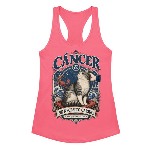 Camiseta de gatos para mujer Cáncer en color rosa eléctrico, vista plana