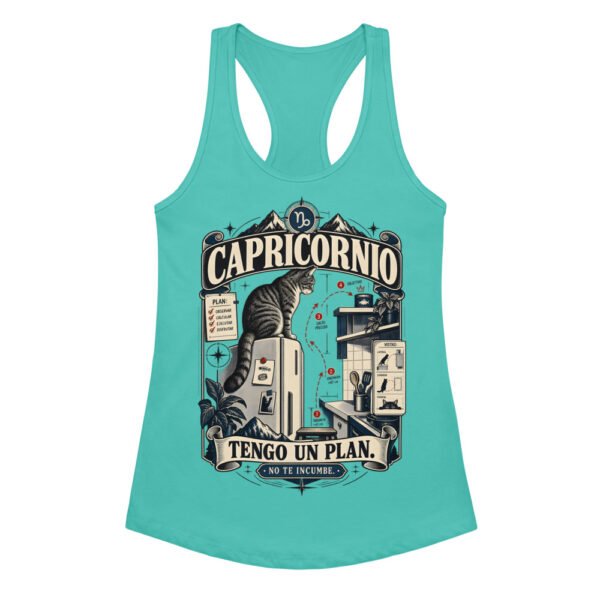 Camiseta de gatos para mujer Capricornio en color azul tahití, vista plana