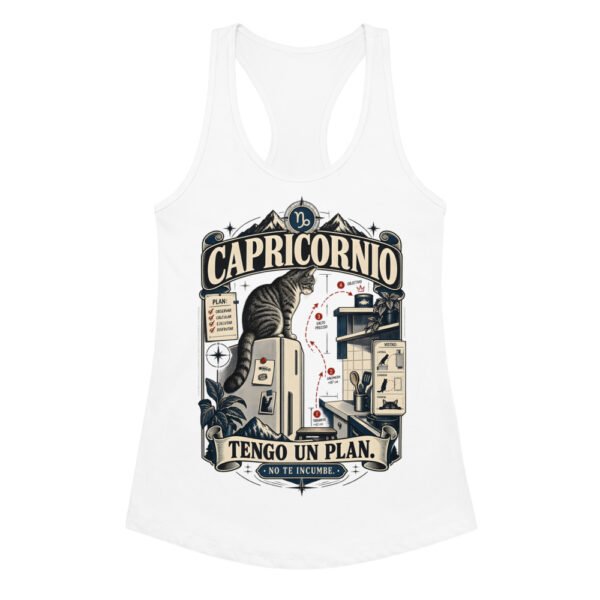 Camiseta de gatos para mujer Capricornio en color blanco, vista plana