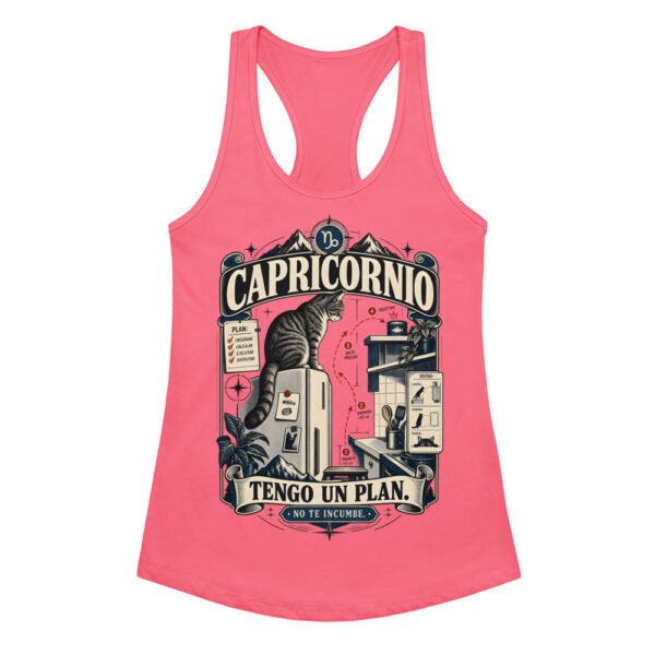 Camiseta de gatos para mujer Capricornio en color rosa eléctrico, vista plana