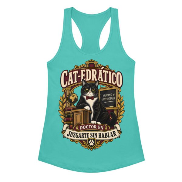 Camiseta de gatos para mujer Cat-edrático en color azul tahití, vista plana