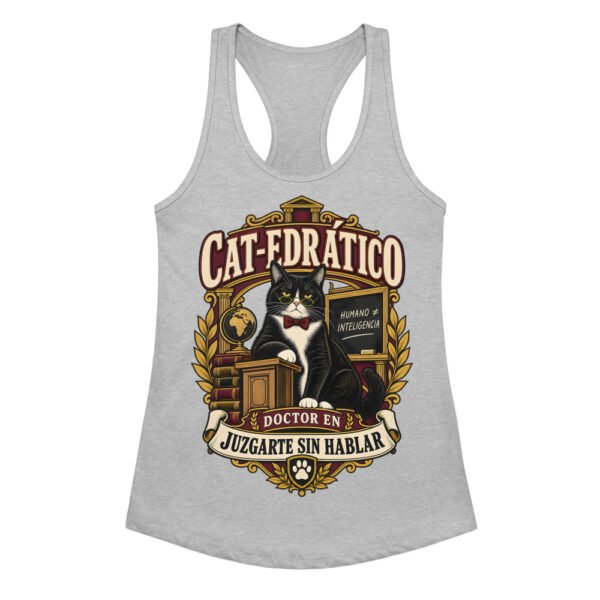 Camiseta de gatos para mujer Cat-edrático en color gris jaspeado, vista plana