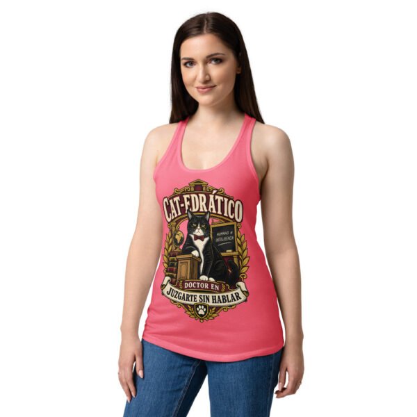 Camiseta de gatos para mujer Cat-edrático en color rosa eléctrico, sobre modelo