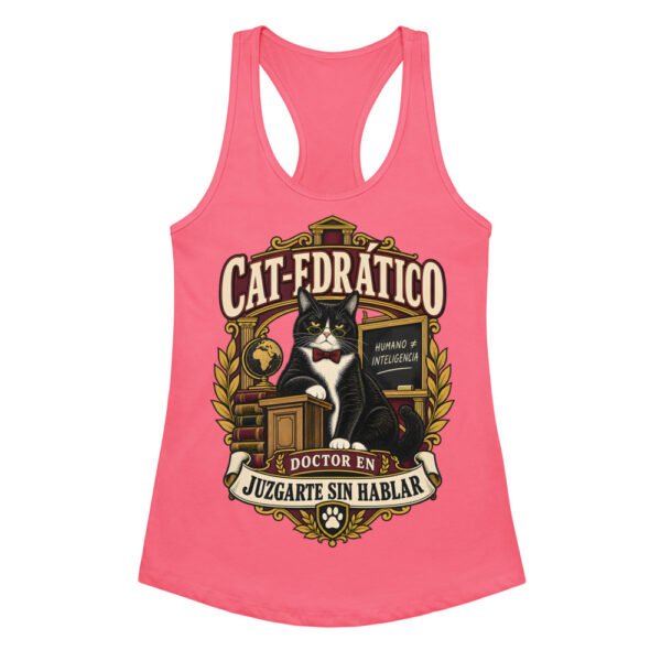 Camiseta de gatos para mujer Cat-edrático en color rosa eléctrico, vista plana