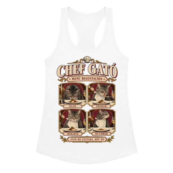 Camiseta de gatos para mujer Chef Gató en color blanco, vista plana