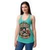 Camiseta de gatos para mujer Contagato en color azul tahití, sobre modelo