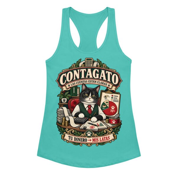 Camiseta de gatos para mujer Contagato en color azul tahití, vista plana