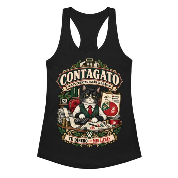 Camiseta de gatos para mujer Contagato en color negro, vista plana