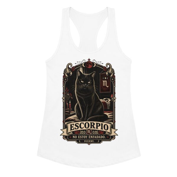 Camiseta de gatos para mujer Escorpio en color blanco, vista plana