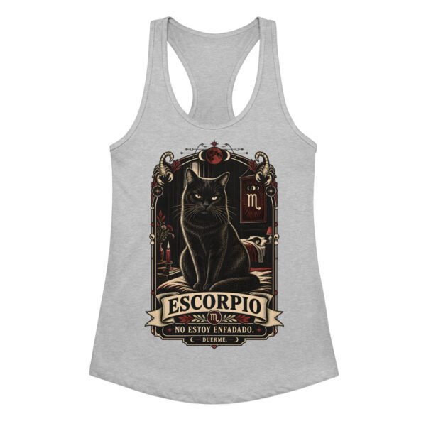 Camiseta de gatos para mujer Escorpio en color gris jaspeado, vista plana