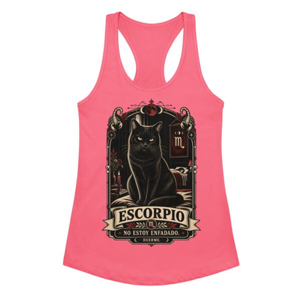 Camiseta de gatos para mujer Escorpio en color rosa eléctrico, vista plana