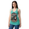 Camiseta de gatos para mujer Fotógato en color azul tahití, sobre modelo