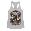 Camiseta de gatos para mujer Fotógato en color gris jaspeado, vista plana