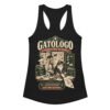 Camiseta de gatos para mujer Gatólogo en color negro, vista plana