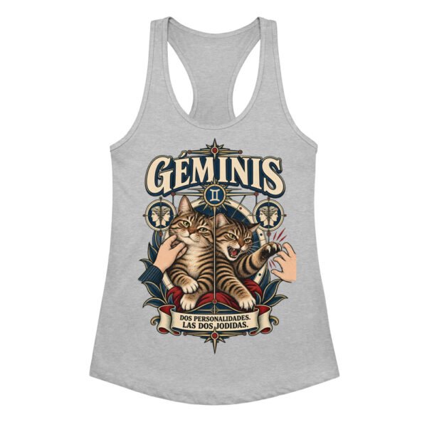Camiseta de gatos para mujer Géminis en color gris jaspeado, vista plana