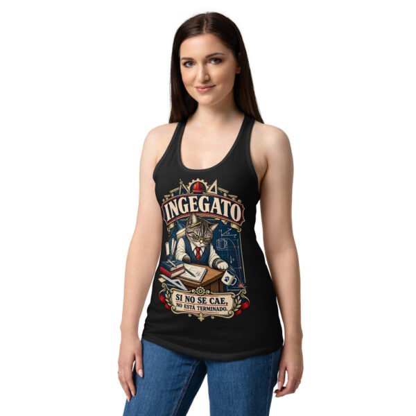 Camiseta de gatos para mujer Ingegato en color negro, sobre modelo
