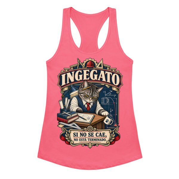 Camiseta de gatos para mujer Ingegato en color rosa eléctrico, vista plana
