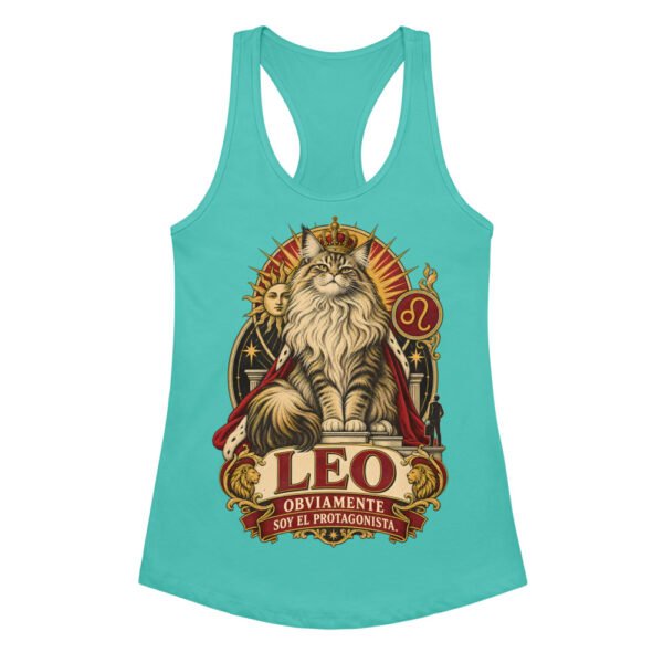 Camiseta de gatos para mujer Leo en color azul tahití, vista plana