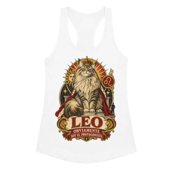 Camiseta de gatos para mujer Leo en color blanco, vista plana