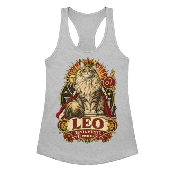 Camiseta de gatos para mujer Leo en color gris jaspeado, vista plana