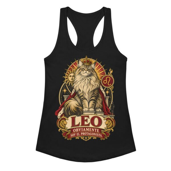 Camiseta de gatos para mujer Leo en color negro, vista plana