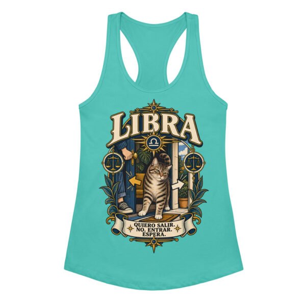 Camiseta de gatos para mujer Libra en color azul tahití, vista plana
