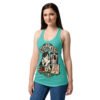 Camiseta de gatos para mujer Médigato en color azul tahití, sobre modelo