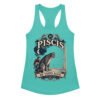 Camiseta de gatos para mujer Piscis en color azul tahití, vista plana