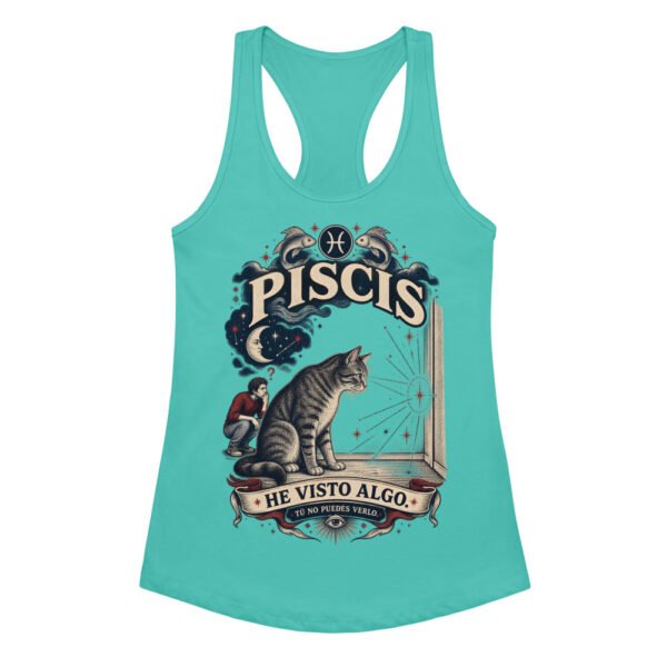 Camiseta de gatos para mujer Piscis en color azul tahití, vista plana