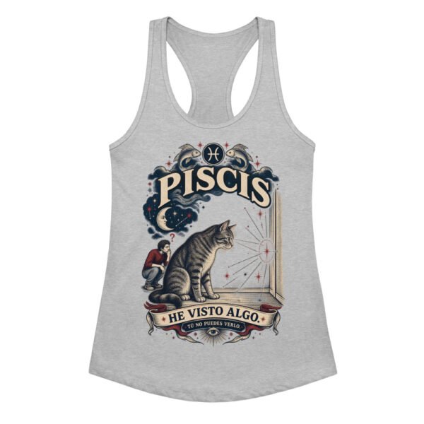 Camiseta de gatos para mujer Piscis en color gris jaspeado, vista plana