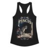 Camiseta de gatos para mujer Piscis en color negro, vista plana