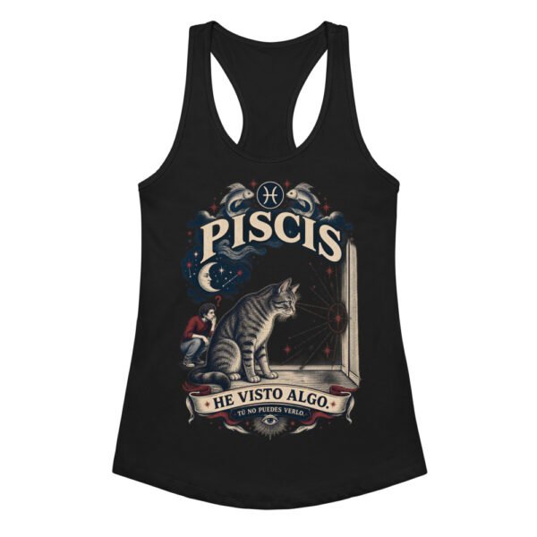 Camiseta de gatos para mujer Piscis en color negro, vista plana